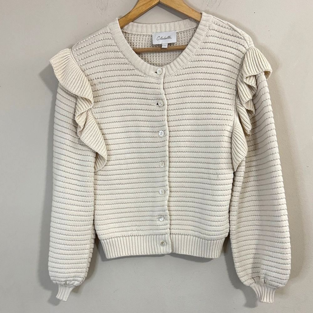 Cleobella Womens Ruffle Sleeve Organic Cotton Cardigan size XS Coquette Cottage